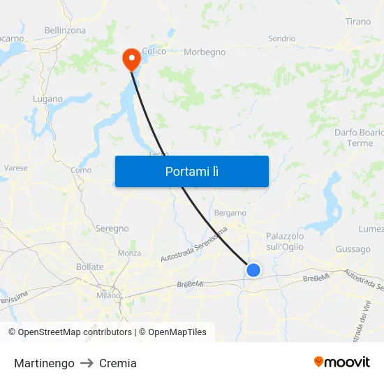 Martinengo to Cremia map