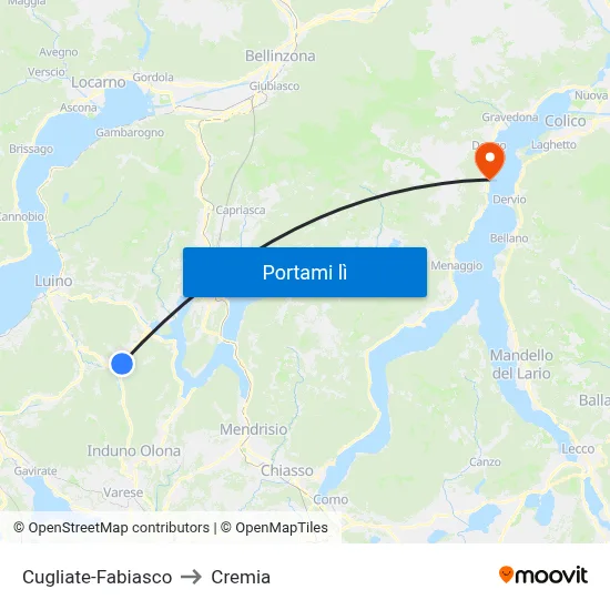 Cugliate-Fabiasco to Cremia map