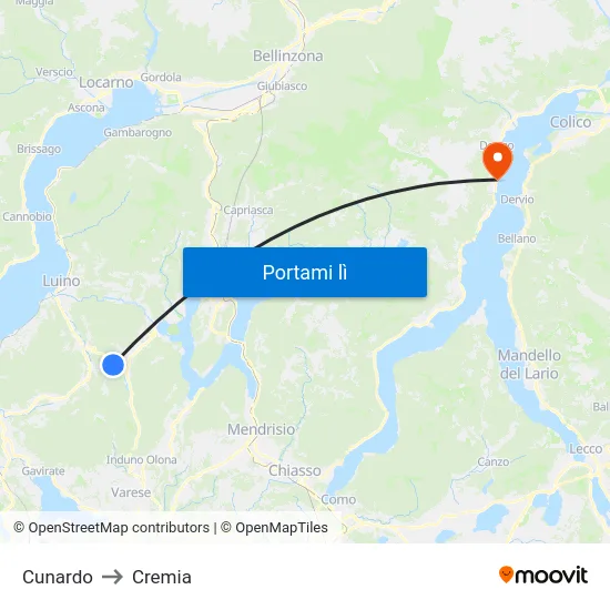 Cunardo to Cremia map