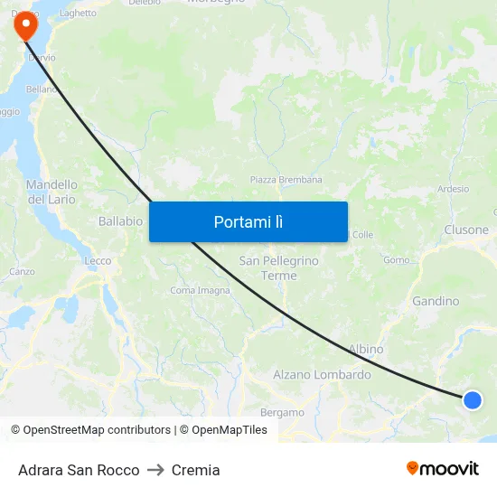 Adrara San Rocco to Cremia map