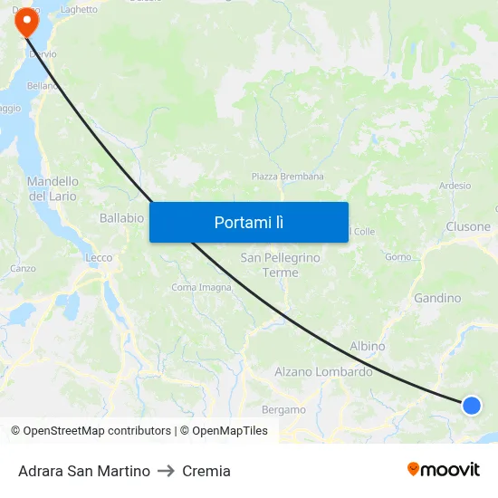 Adrara San Martino to Cremia map