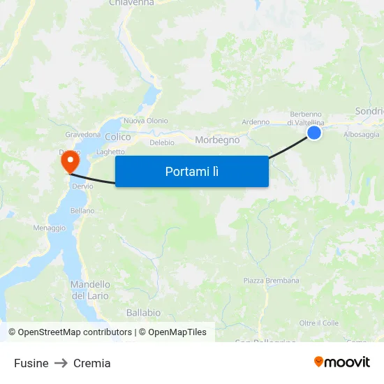 Fusine to Cremia map
