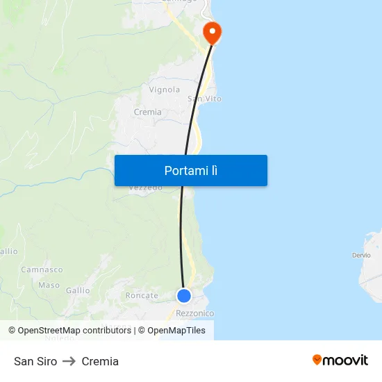 San Siro to Cremia map