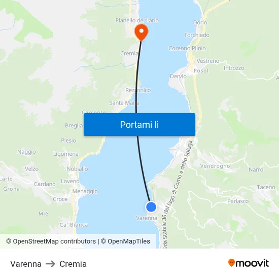 Varenna to Cremia map