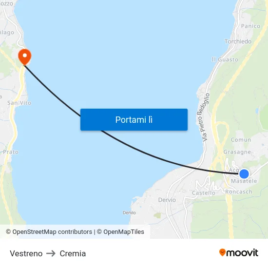 Vestreno to Cremia map