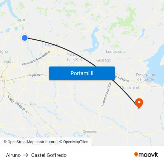 Airuno to Castel Goffredo map