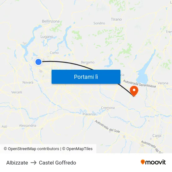Albizzate to Castel Goffredo map