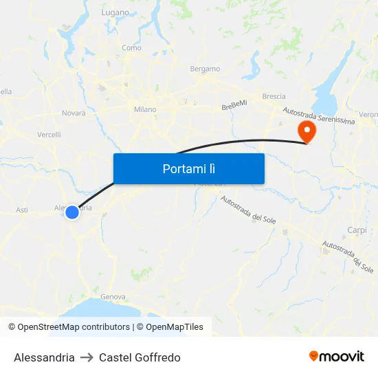 Alessandria to Castel Goffredo map