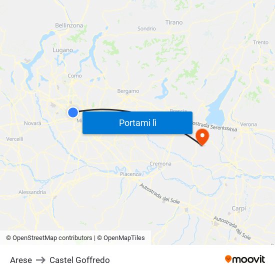 Arese to Castel Goffredo map