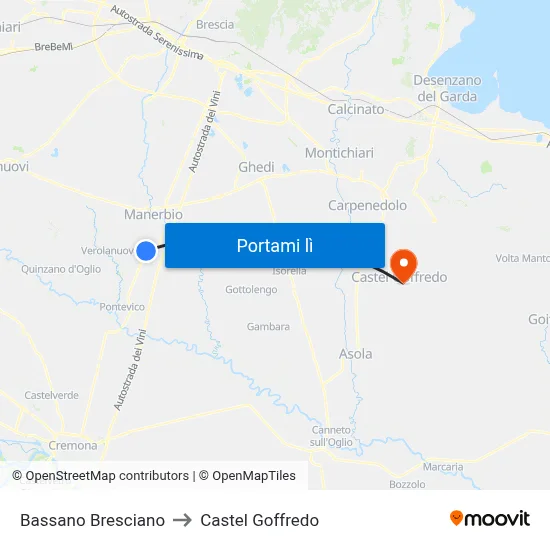 Bassano Bresciano to Castel Goffredo map