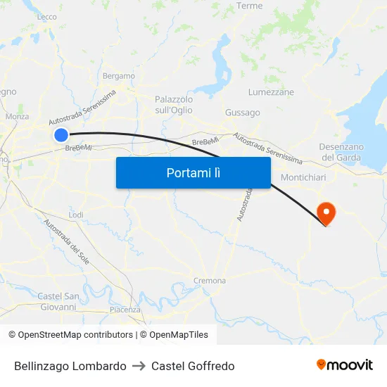 Bellinzago Lombardo to Castel Goffredo map