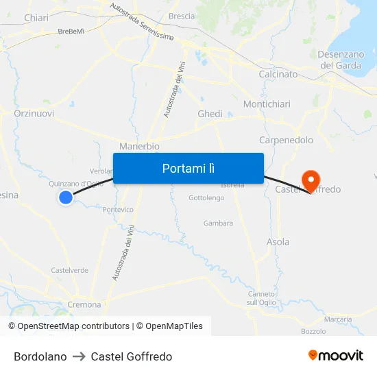 Bordolano to Castel Goffredo map