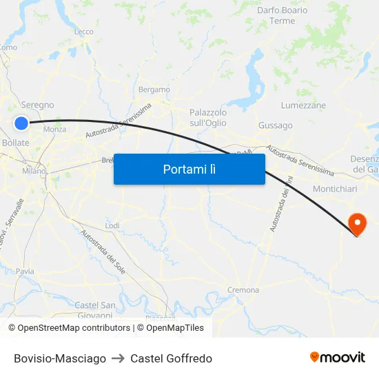 Bovisio-Masciago to Castel Goffredo map