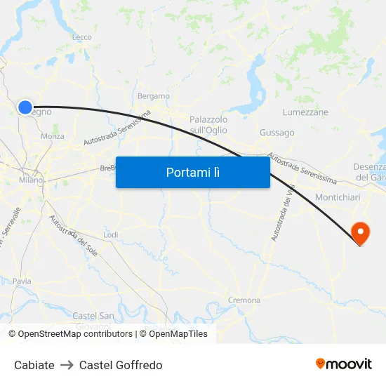 Cabiate to Castel Goffredo map