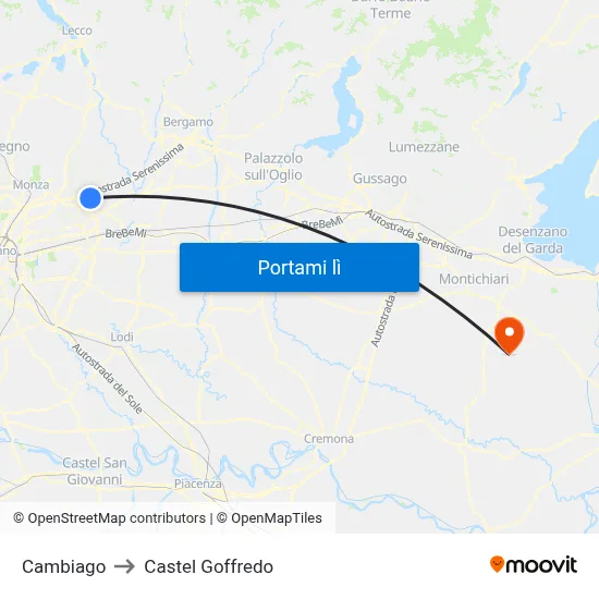 Cambiago to Castel Goffredo map