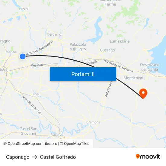 Caponago to Castel Goffredo map