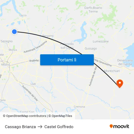 Cassago Brianza to Castel Goffredo map