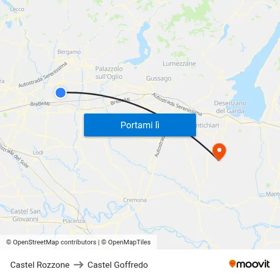 Castel Rozzone to Castel Goffredo map
