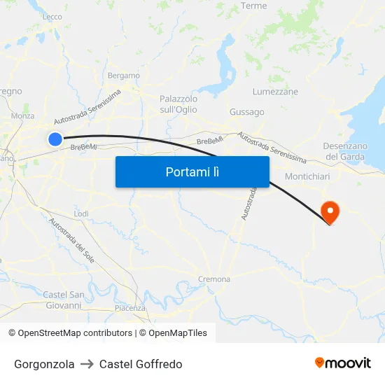 Gorgonzola to Castel Goffredo map