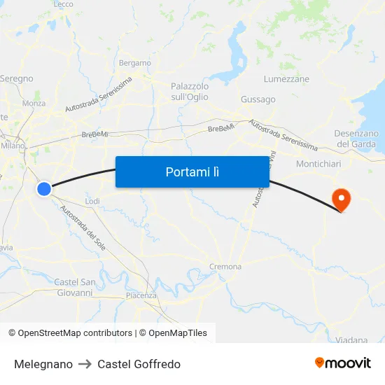 Melegnano to Castel Goffredo map