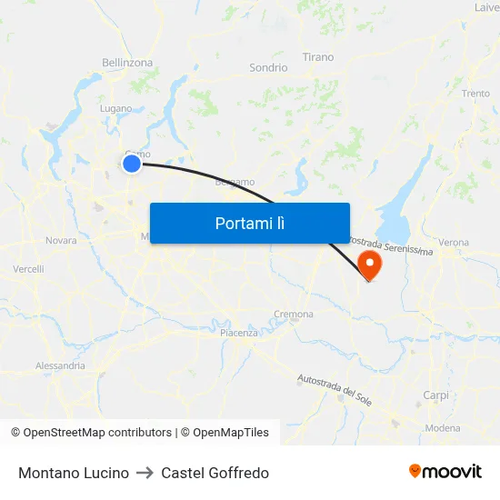 Montano Lucino to Castel Goffredo map