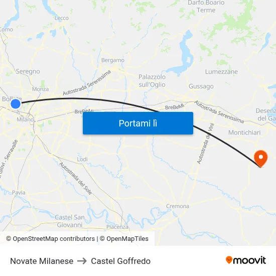 Novate Milanese to Castel Goffredo map