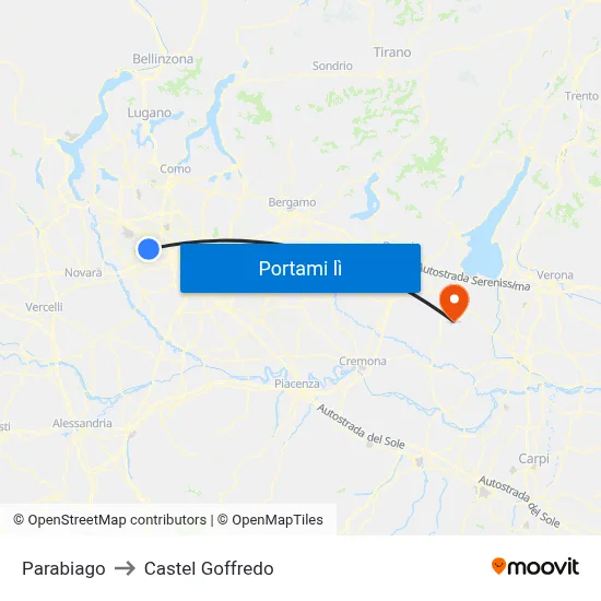Parabiago to Castel Goffredo map