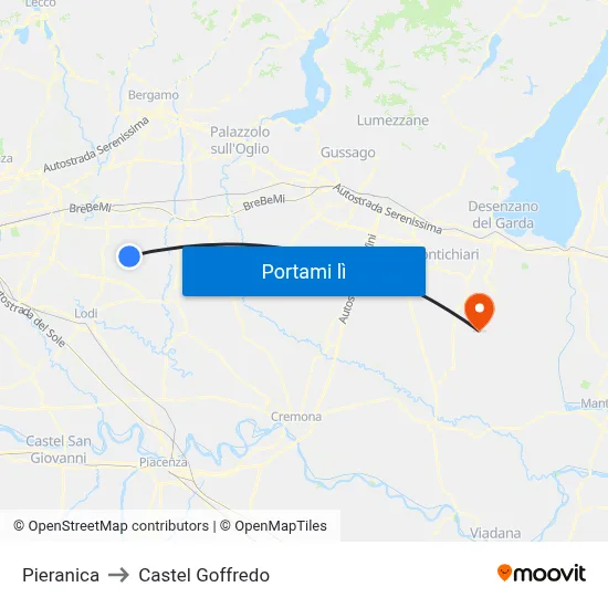 Pieranica to Castel Goffredo map