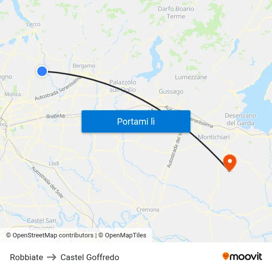 Robbiate to Castel Goffredo map