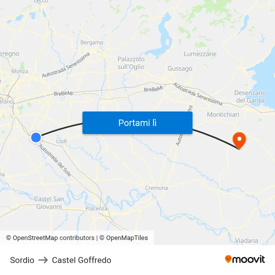 Sordio to Castel Goffredo map