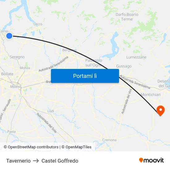 Tavernerio to Castel Goffredo map
