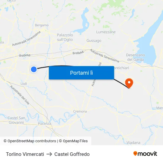 Torlino Vimercati to Castel Goffredo map