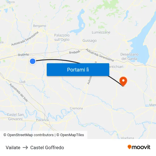 Vailate to Castel Goffredo map