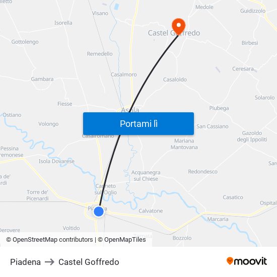 Piadena to Castel Goffredo map