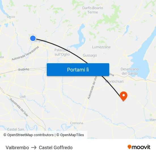 Valbrembo to Castel Goffredo map