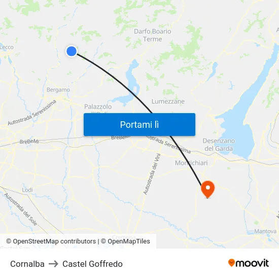 Cornalba to Castel Goffredo map
