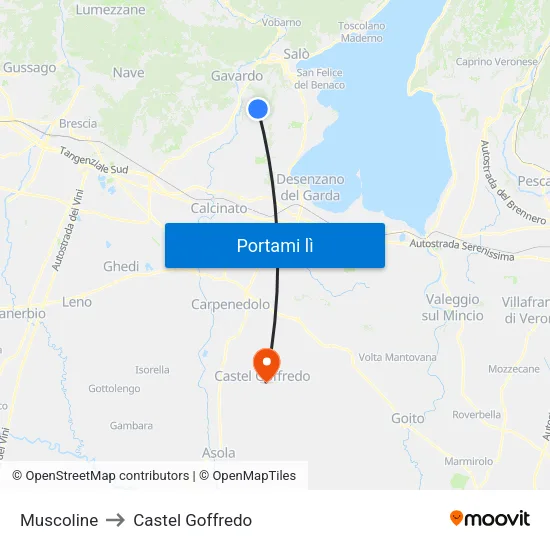 Muscoline to Castel Goffredo map