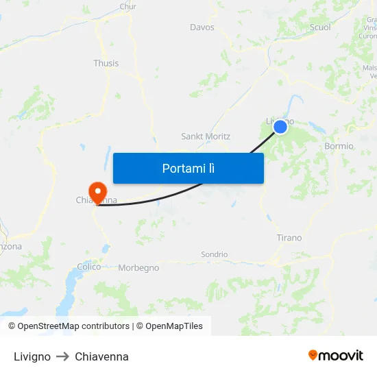 Livigno to Chiavenna map