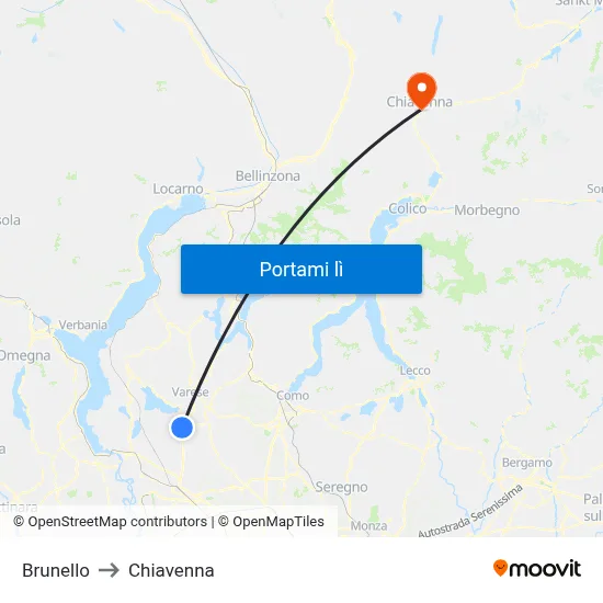 Brunello to Chiavenna map