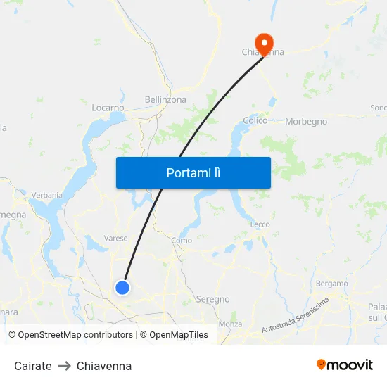 Cairate to Chiavenna map