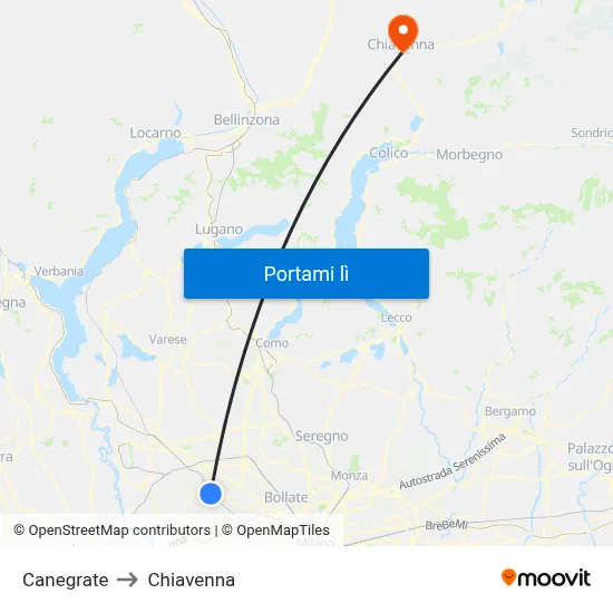 Canegrate to Chiavenna map