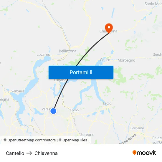 Cantello to Chiavenna map