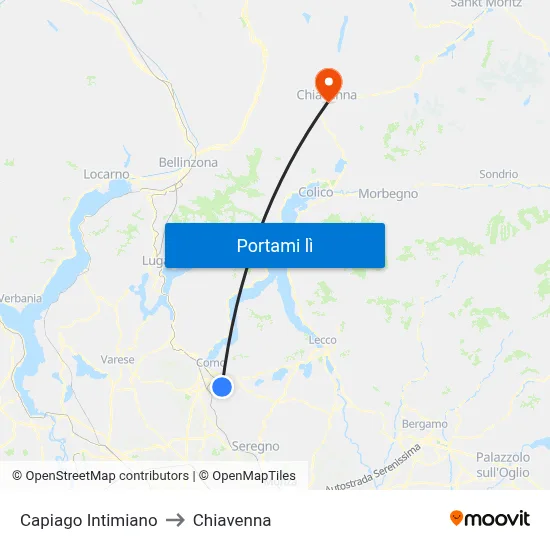 Capiago Intimiano to Chiavenna map