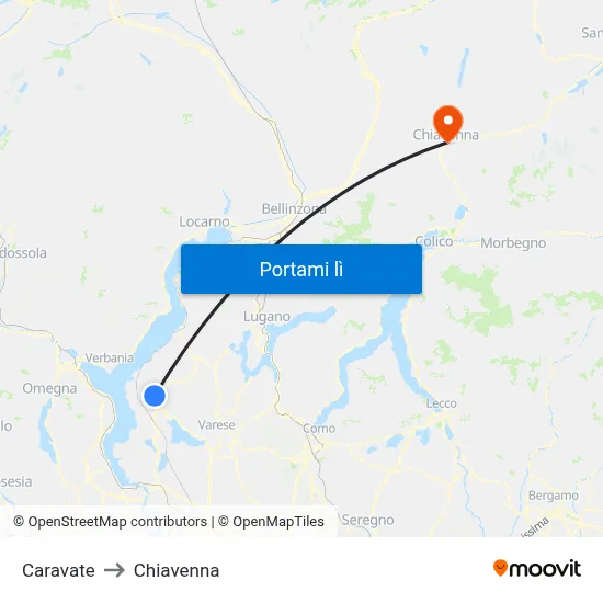 Caravate to Chiavenna map
