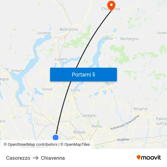Casorezzo to Chiavenna map