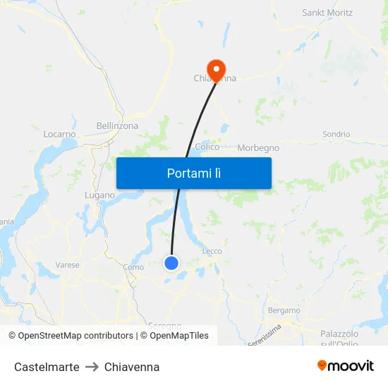 Castelmarte to Chiavenna map