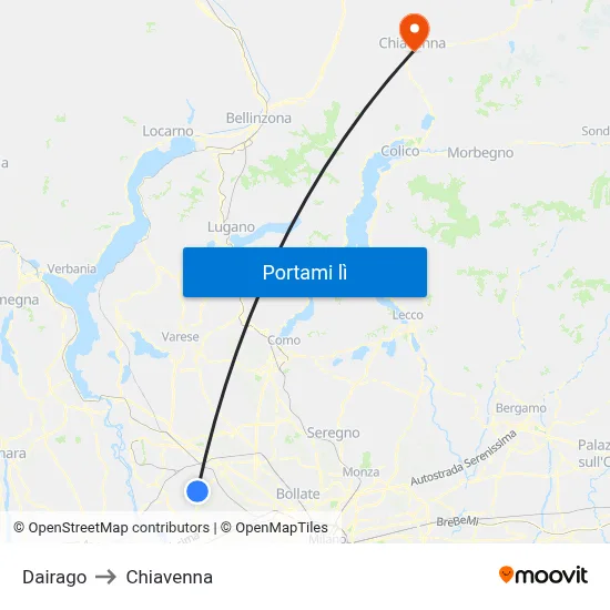 Dairago to Chiavenna map