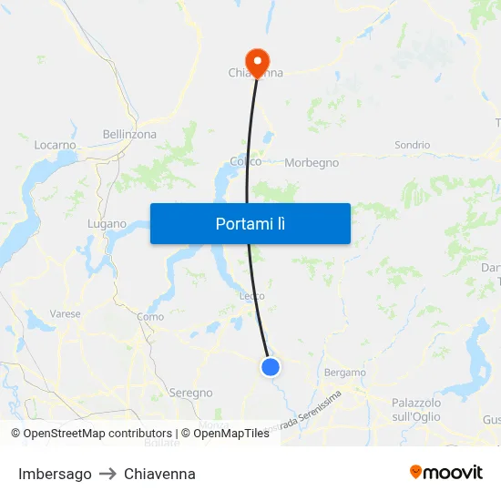 Imbersago to Chiavenna map