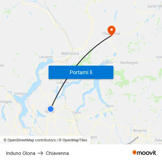 Induno Olona to Chiavenna map
