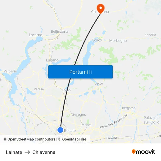 Lainate to Chiavenna map